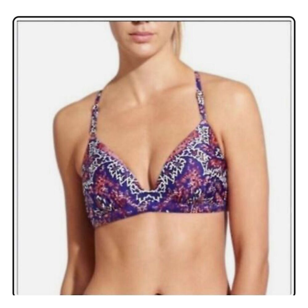 Athleta Aqualuxe print S strappy sporty bikini top